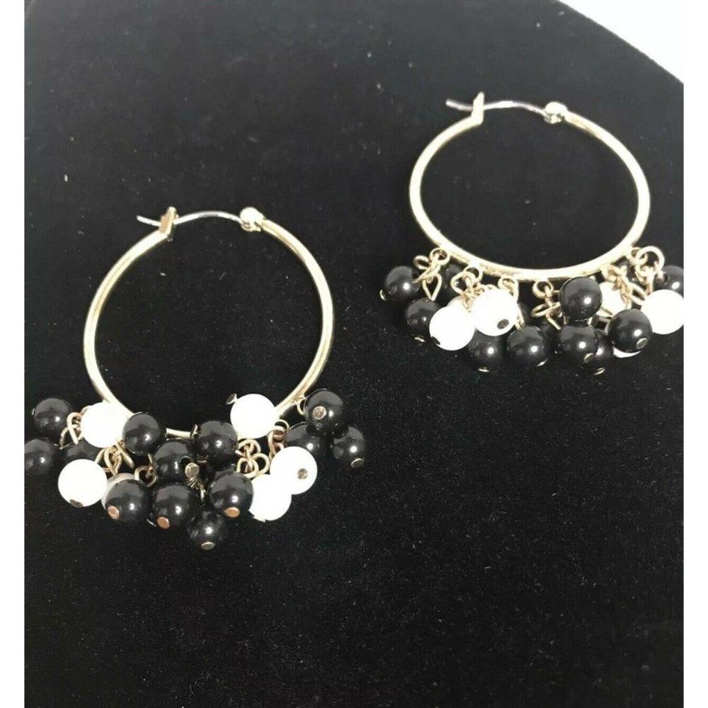 Party Earrings Black And‎ White Goldtone Super Cute